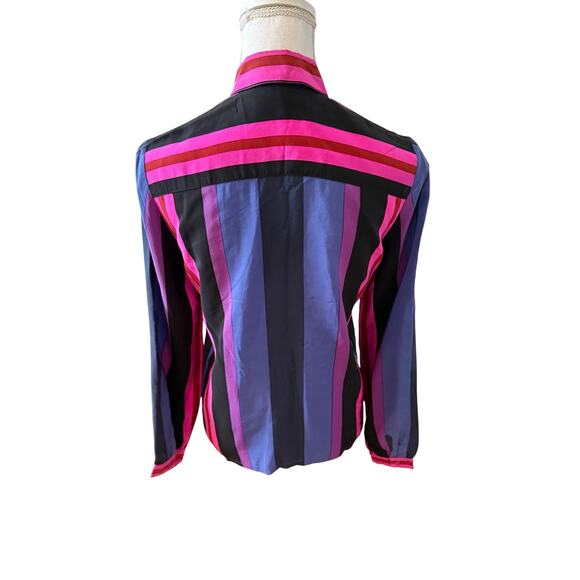 Vintage Oleg Cassini Silk Bold Stripe Button Down Shirt Pink Blue Black 8 - Picture 4 of 5
